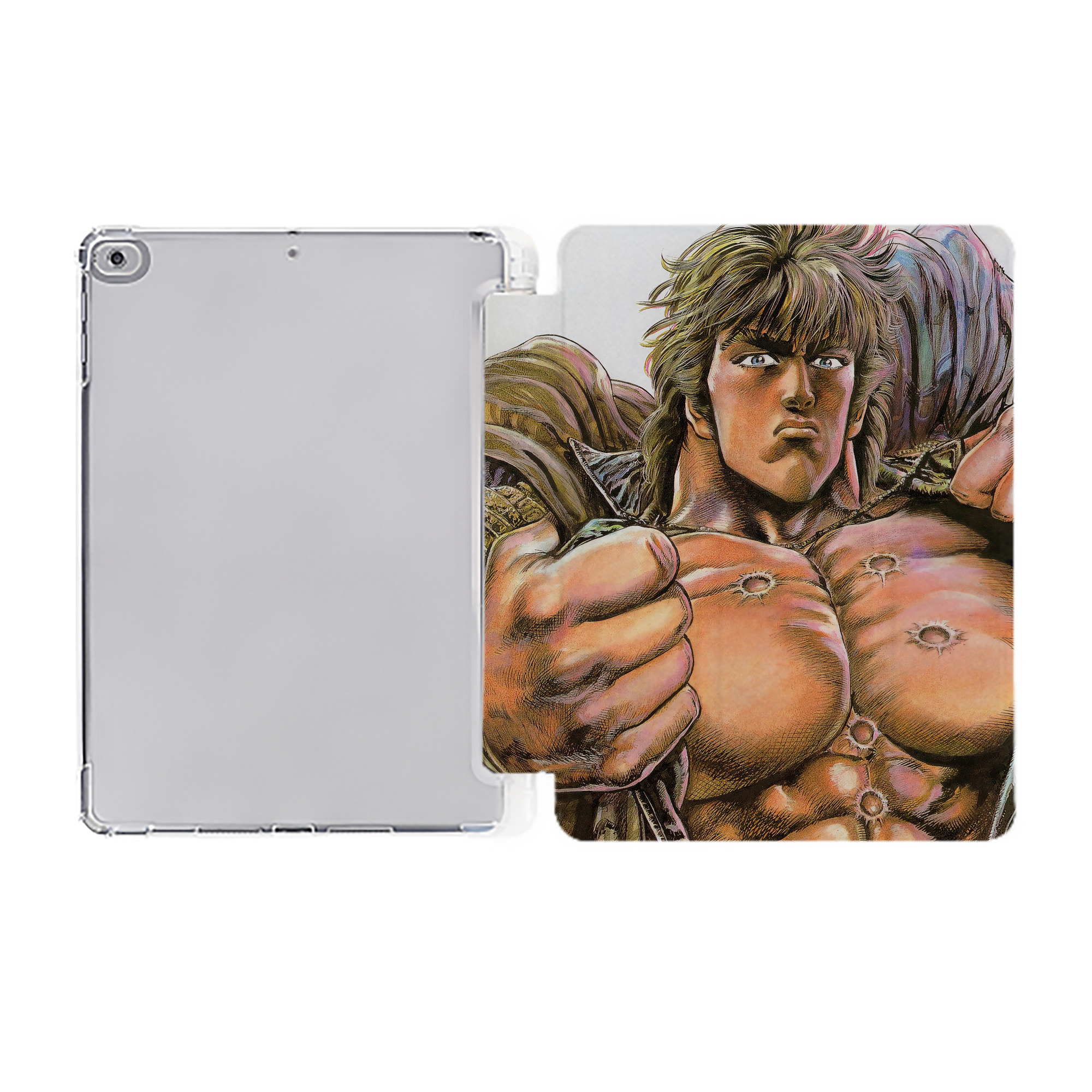 （画像用） 北斗の拳 Fist of the North Star IPad ケース ペン収納付き 三つ折りスタンド PUレザー×シリコン 対応機種9.5/10.5/10.9インチ